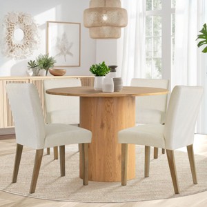 5-Piece Round Dining Table Set with 4 Upholstered Chairs, Modern Wood Pedestal Table Set for Kitchen, Breakfast Nook or Dining Room-Maison Boucle - 1 of 4
