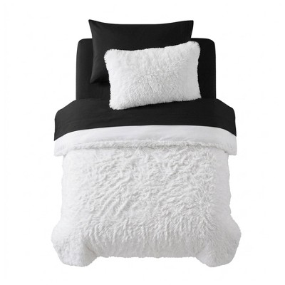 Sweet Home Collections 7PC Campus Ready Dorm Twin XL Plush Shaggy Bedding, Solid Sheet Set, Bed Pillows - Twin Extra Long, White/Black — фото 3
