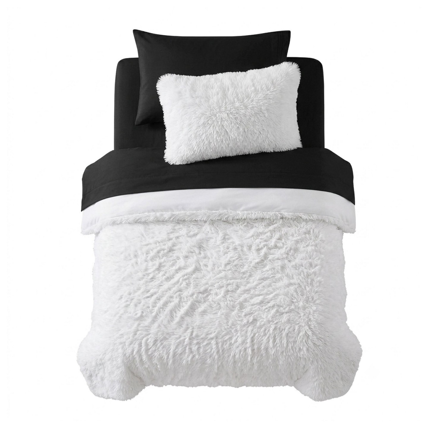 Постельное бельё Sweet Home Collections 7PC Campus Ready Dorm Twin XL Plush Shaggy Bedding, Solid Sheet Set, Bed Pillows - Twin Extra Long, White/Black, цвет: Белый — фото 3