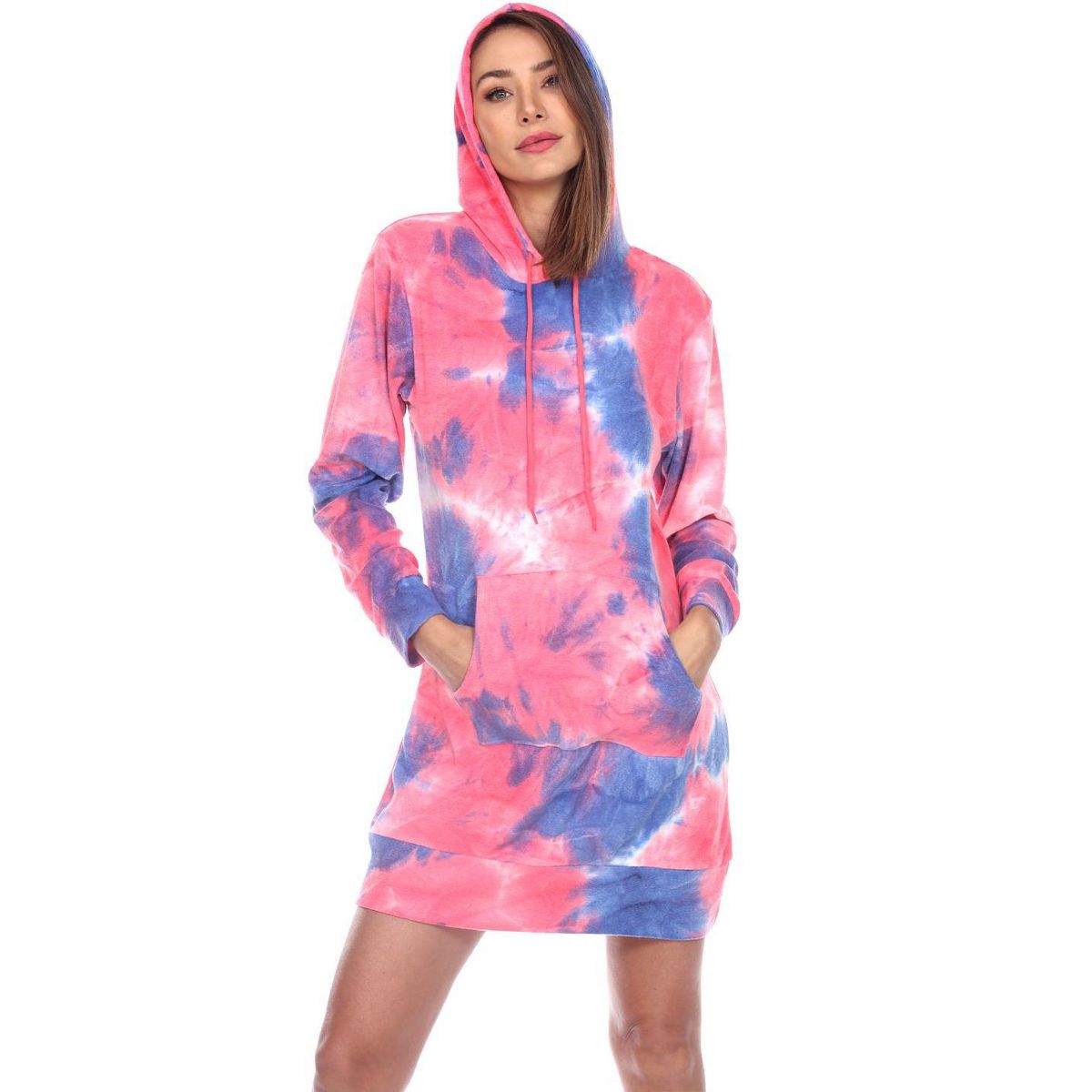 Women's Tie-Dye Hoodie Sweatshirt Dress - White Mark - thumbnail 5