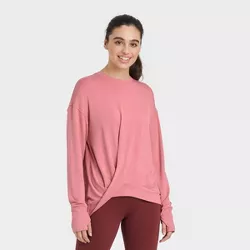 Women's Super Soft Twist-Front Crewneck Pullover Sweatshirt - All in Motion™ Rose Red XXL