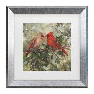 Trademark Fine Art - Mary Miller Veazie 'Kissing Cardinals' Matted Framed Art - 1 of 1