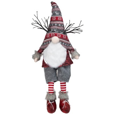 Northlight 30" Gray and Red Christmas Gnome with LED Antlers and Dangling Legs