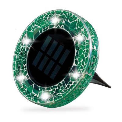 Green Mosaic Solar Powered LED Pathway Disk Lights - 8 Pack