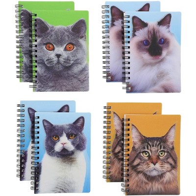 Juvale 8-Pack Cat 3D Effect Spiral On The Go Lined Notebooks Journal (3.7 x 5.3 in, 70 Pages)