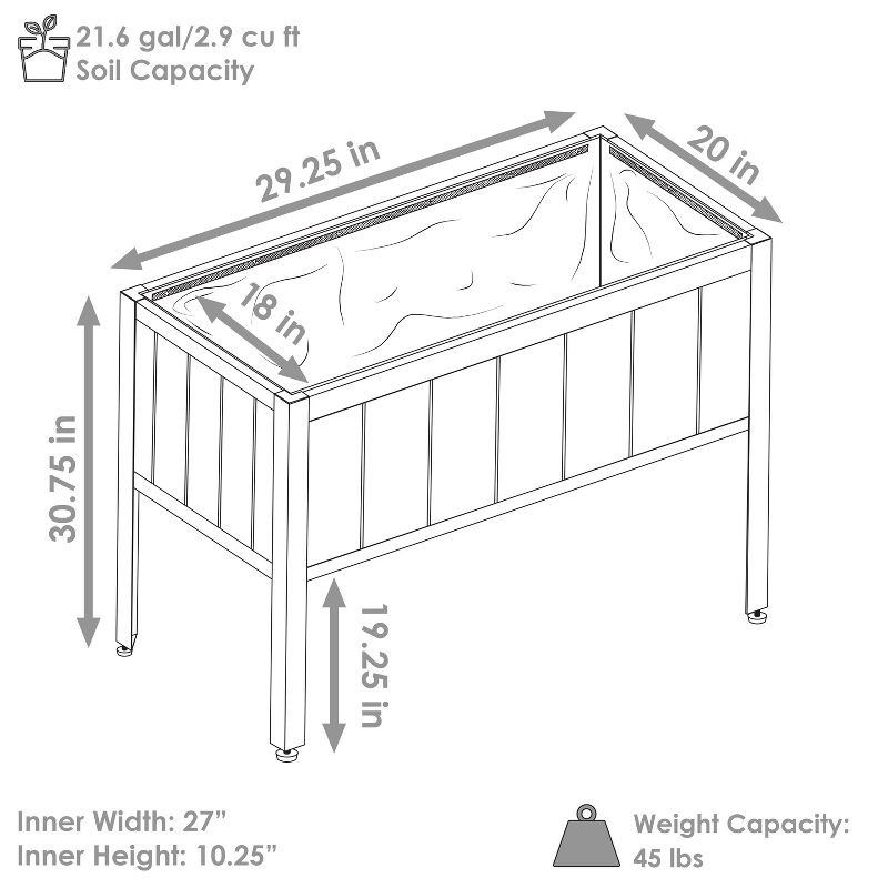 Sunnydaze Steel-Framed Acacia Wood Raised Garden Bed with Legs - 30.75-Inch H - Removable Planter Bag, 2 of 8