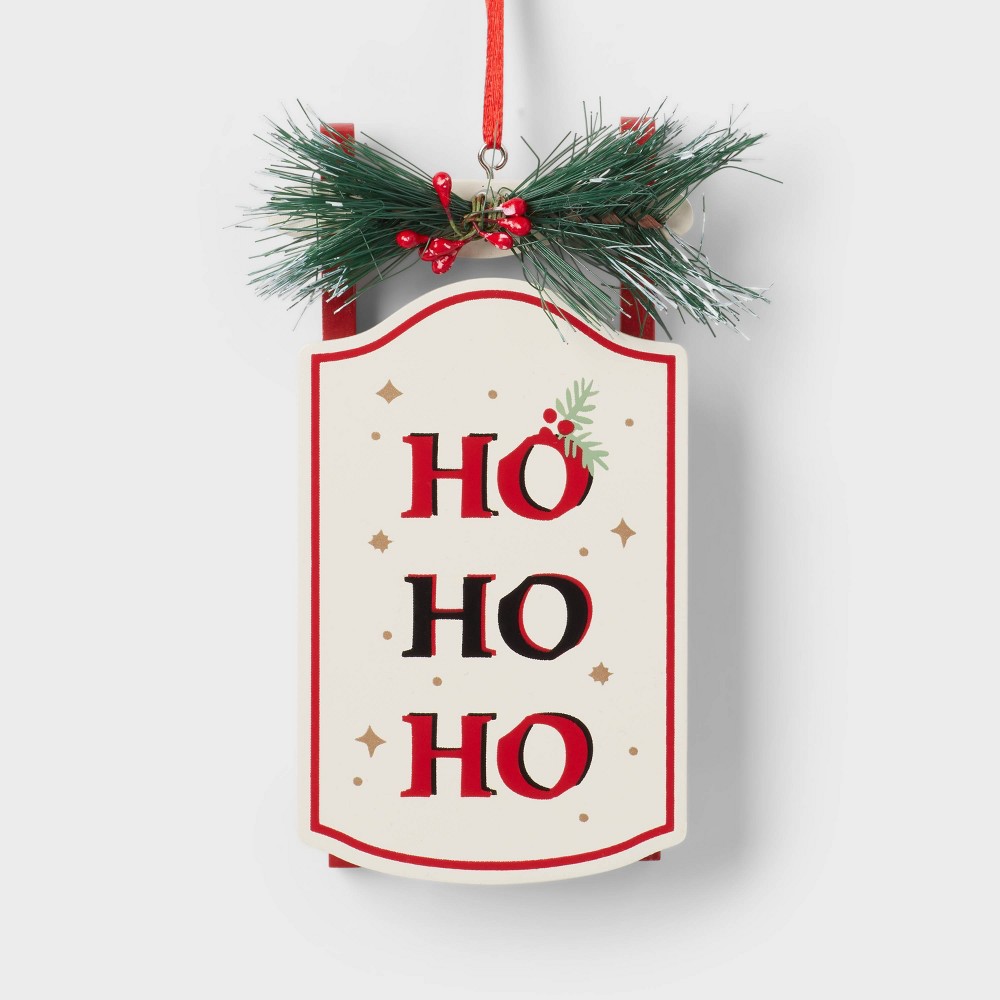 Wood Sled Ho Ho Ho Christmas Tree Ornament White - Wondershop: Indoor Decor, 5 Height