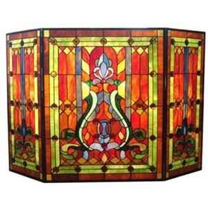 Chloe Lighting Tiffany-Glass 3pcs Folding Victorian Fireplace Screen 44" Wide - 1 of 3