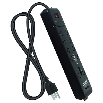 Digital Energy® Heavy-Duty Surge Protector Power Strip, 10 Outlets with 2 USB Ports and Coaxial, Phone, and Modem Protection (8 Ft. cord; Black)