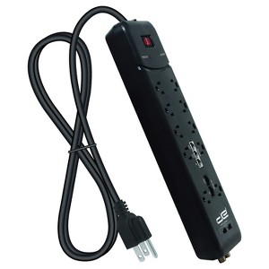Digital Energy® Heavy-Duty Surge Protector Power Strip, 10 Outlets with 2 USB Ports and Coaxial, Phone, and Modem Protection (8 Ft. cord; Black) - 1 of 4