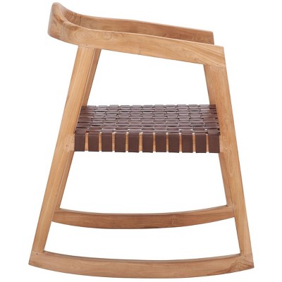 Willa Cognac Genuine Leather and Natural Teak Rocking Dining Chair