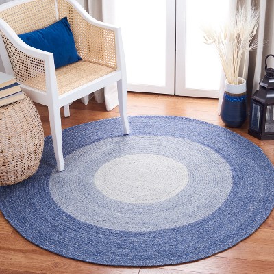 Handwoven Blue and Ivory Round Braided Area Rug