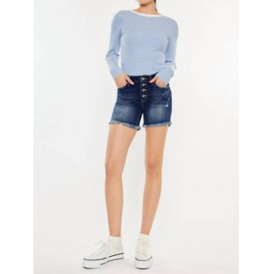 Women's Mid Rise Button Up Denim Shorts - KanCan