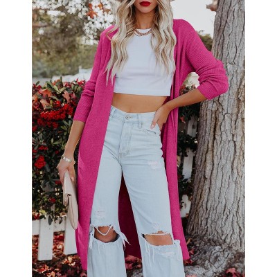 Essential Solid Open Front Maxi Long Knitted Cardigan Sweater for Women
