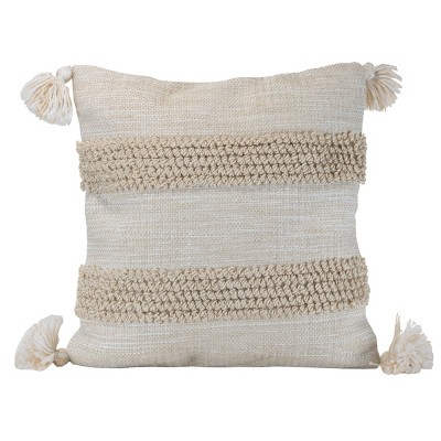 Brown Striped Hand Woven 18x18" Outdoor Decorative Throw Pillow with Pulled Yarn Accents and Tassels - Foreside Home & Garden