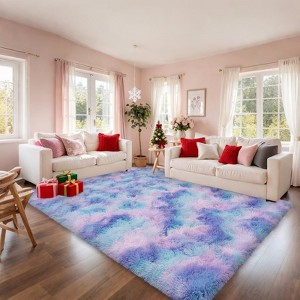 5x7ft Soft Fluffy Rainbow Area Rug, Non-Slip Shag Carpet for Living Room Bedroom, Plush Rug for Home Dorm Decor - 1 of 4