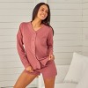 ADR Women's Pajamas Set, Soft Ribbed Knit Waffle Pajamas Lounge Set, Long Sleeve Sweater Top Shirt and Shorts - 4 of 4