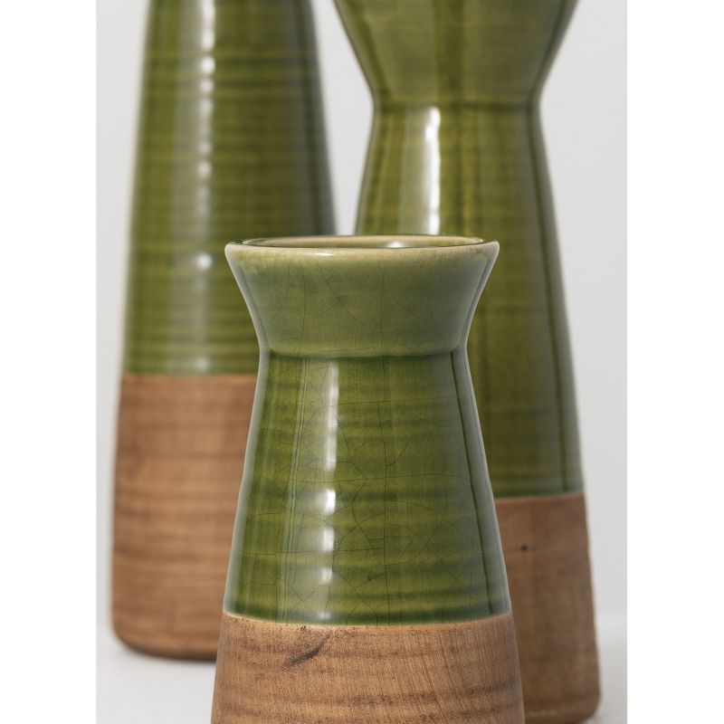Sullivans Set of 3 Ceramic Vase 10"H 8"H & 5.5"H Green, 2 of 6