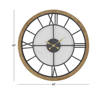 40" Brown and Black Metal and Wood Vintage Wall Clock
