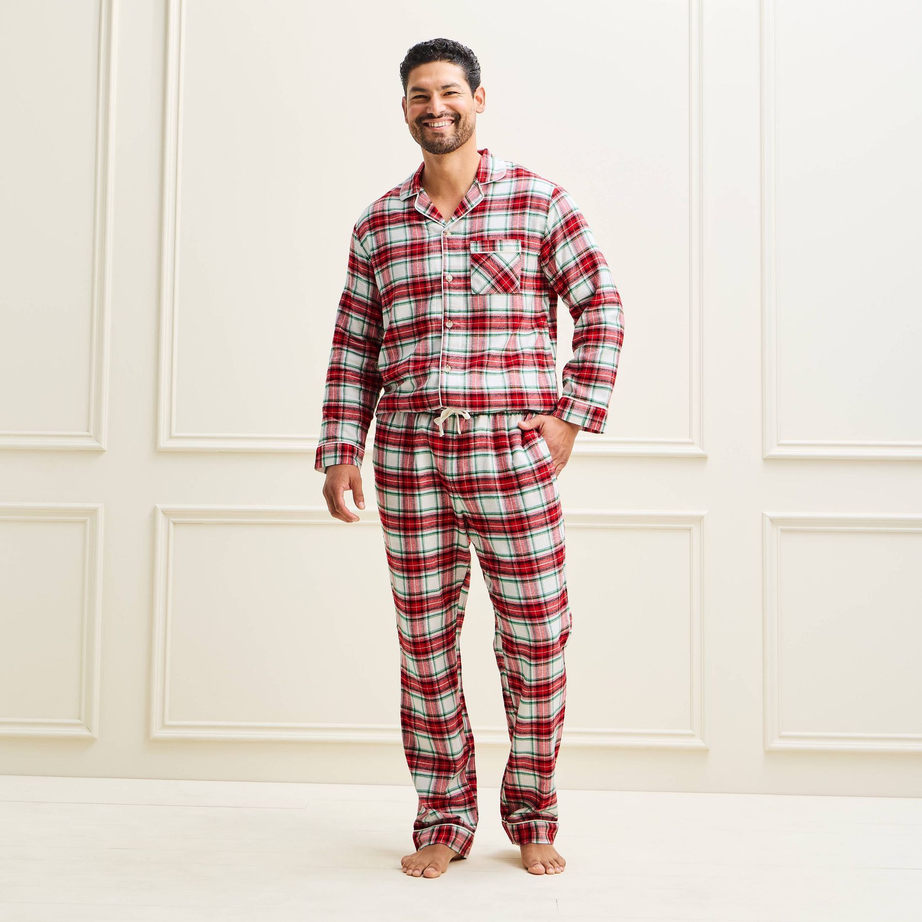 Men's Holiday Cream Plaid Flannel Matching Family Pajama Set - Wondershop™ Cream