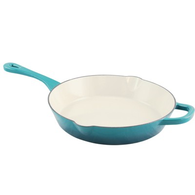 Crock Pot Artisan Enameled 12in Round Cast Iron Skillet in Teal Ombre