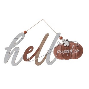 Transpac Wood 19 in. Multicolored Harvest Hello Pumpkin Wall Decor - 1 of 2