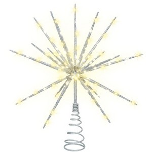 Aoibox 15 Inch Christmas Tree Topper 150 LED Lights USB Powered Starburst Star Remote Timer Silver Glitter for 4-9ft Tree 1 Piece - 1 of 4