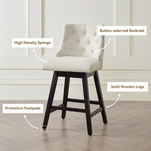 Gericco 26" Swivel Bar Stools, Upholstered Swivel Counter Stools with Back, Modern Kitchen Island Stools with Solid Wood Legs - 1 of 4
