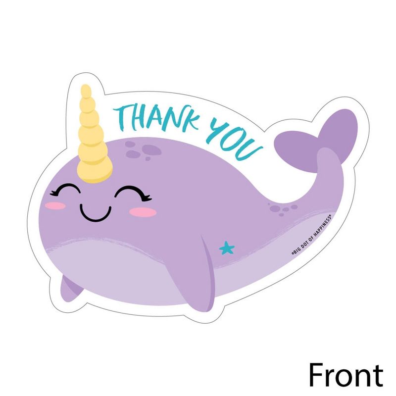 Big Dot of Happiness Narwhal Girl - Shaped Thank You Cards - Under The Sea Baby Shower or Birthday Party Thank You Note Cards & Envelopes - Set of 12, 3 of 8