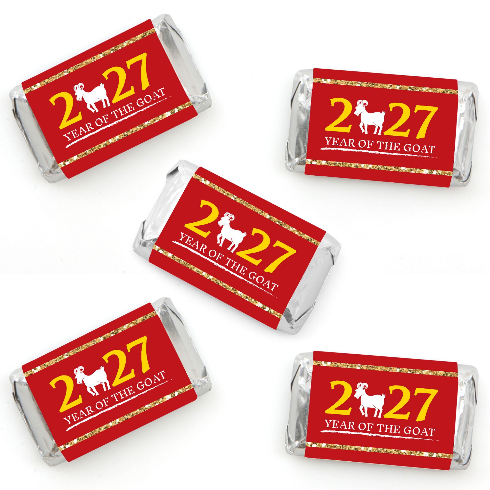Big Dot of Happiness 2027 Year of the Goat - Mini Candy Bar Wrapper Stickers - Lunar New Year Small Favors - 40 Count