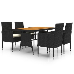 vidaXL Patio Sofa Sectional Sofa Couch Loveseat with Cushions Poly Rattan - Black and Cream 4 Piece - 1 of 4