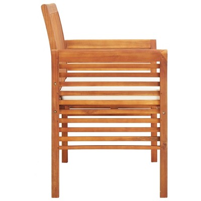 Solid Acacia Wood 2-Seater Patio Bench with White Cushion