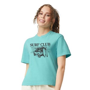 Simply Sage Market Women's Embroidered Surf Club Jeep Short Sleeve Relaxed Fit Cropped Graphic Tee - 1 of 3