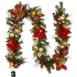 TackView 9 Ft Prelit Christmas Garland for Mantle, Xmas Garland with Lights, Ball Ornaments Pine Cones for Fireplace Front Door Stairs Railing - 1 of 4