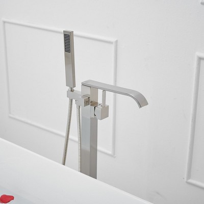 Brushed Nickel Single-Handle Freestanding Tub Faucet with Hand Shower