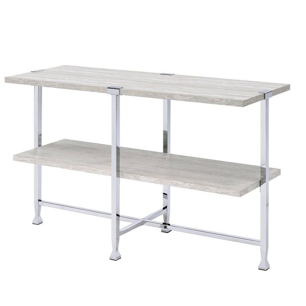 Photos - Coffee Table Acme Furniture Brecon Console Table White Oak/Chrome Finish