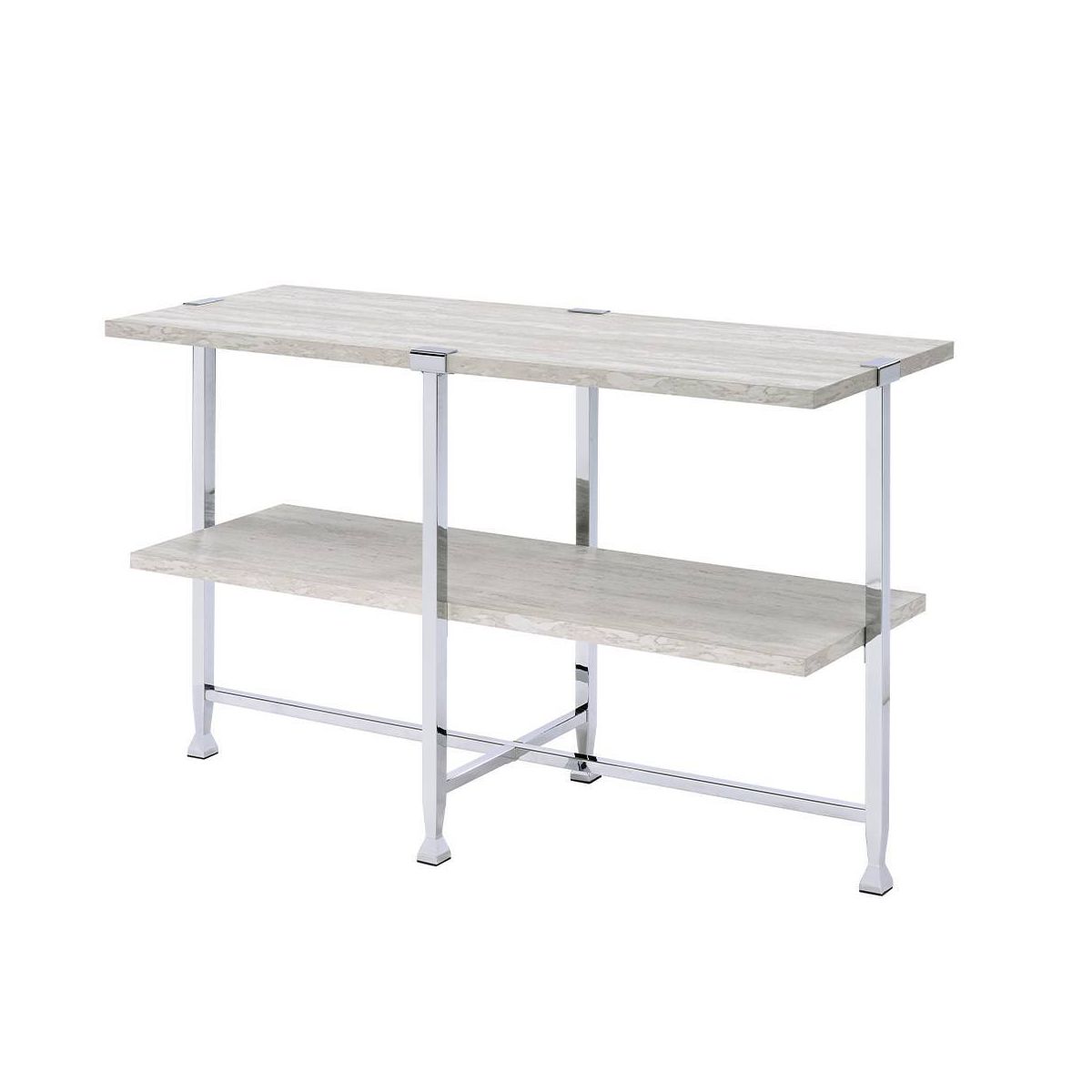 Acme Furniture Brecon Console Table White Oak/Chrome Finish
