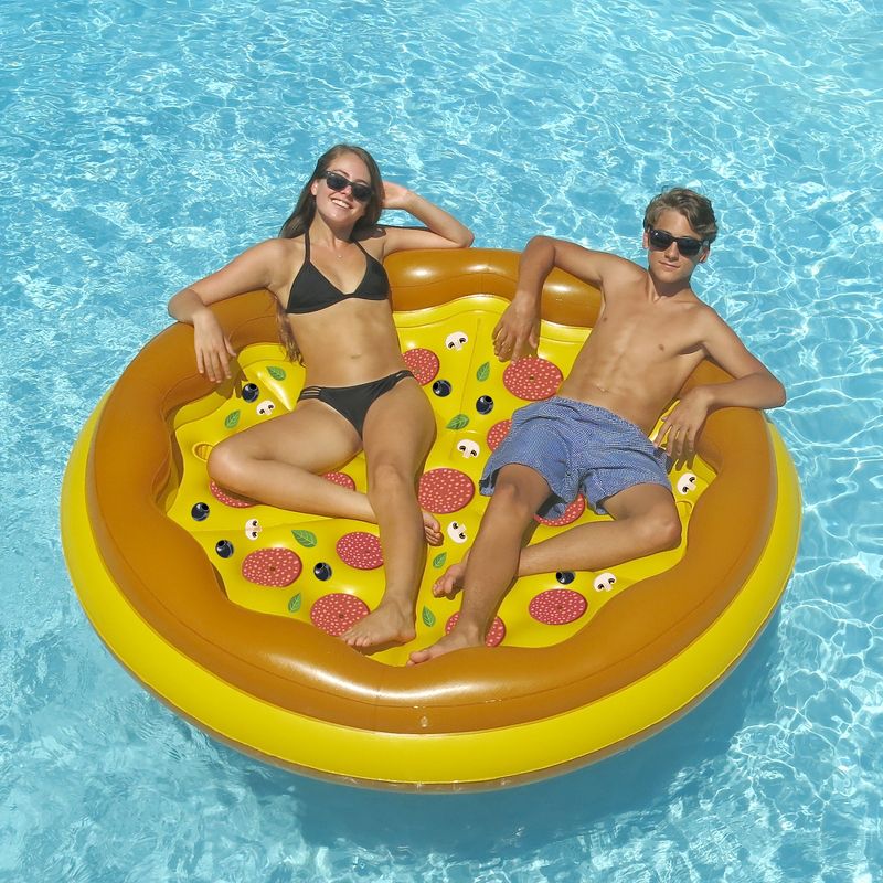 Swimline 70" Inflatable Water Sports Pizza Island 1-Person Round Raft Lounger - Yellow/Brown, 5 of 6