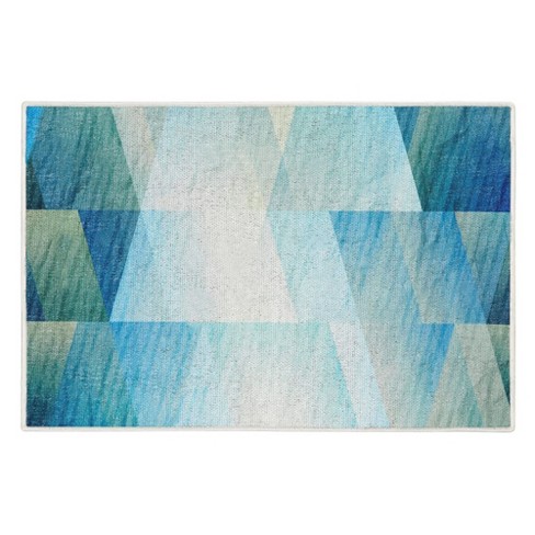 Turquoise Blue & White Cotton Door mat Rug Indoor Outdoor - 2x3