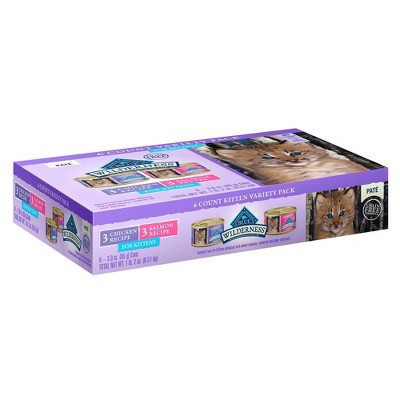 Blue Buffalo Wilderness Grain Free Paté Chicken & Salmon Recipe Kitten Premium Wet Cat Food - 3oz/6ct Variety Pack