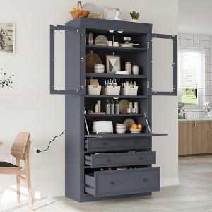 Whisen 78" Freestanding Kitchen Pantry, Tall Cupboard Storage Cabinet with Adjustable Shelves, 3-Drawers - 1 of 4