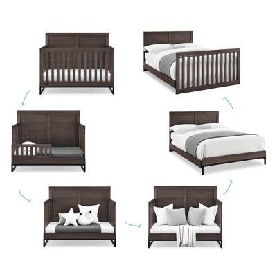 Rustic Gray and Matte Black 6-in-1 Convertible Baby Crib