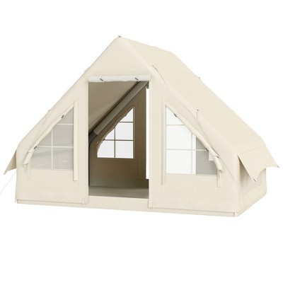 White Inflatable 3-Person Cabin Tent with Mesh Windows and Doors