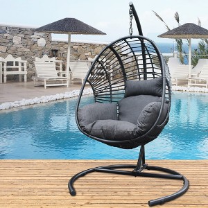 Outdoor Egg Chair, Hanging Egg Chair with Big Size Seat, Cushion, Large Base, Handcraft Weaving Swing Egg Chair for Courtyard, Garden - 1 of 4