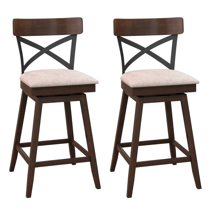 Costway Set of 2 Wooden Swivel Bar Stools Upholstered Counter Height Dining Chairs, 1 of 9