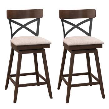 Costway Set of 2 Wooden Swivel Bar Stools Upholstered Counter Height Dining Chairs