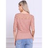 INSPIRE CHIC Women's Floral Lace 3/4 Sleeve Crew Neck Casual Elegant Blouse - 3 of 4