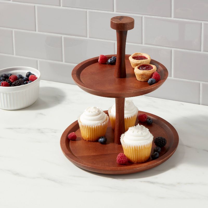 Wood 2-Tier Signature Serving Stand - Threshold&#8482;, 3 of 5