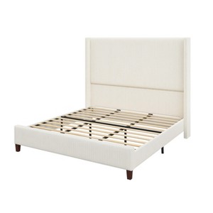 AMERLIFE Size 62" Corduroy Upholstered Bed Frame Extra Tall Wingback Headboard - 1 of 4