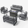 LayinSun 5 Pieces Aluminum Outdoor Patio Furniture Set, Metal Modern Conversation Sofa Set with Fire Pit Table and Washable Thick Cushions - 2 of 4